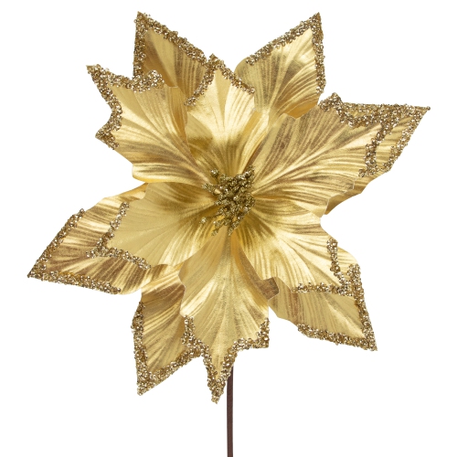 24" Metallic Gold Sequin Glittered Poinsettia Christmas Pick
