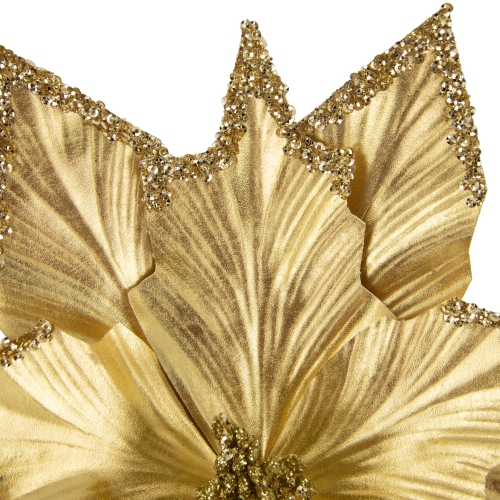 24" Metallic Gold Sequin Glittered Poinsettia Christmas Pick