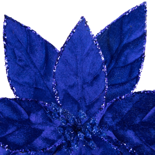 10" Royal Blue Glittered Poinsettia Floral Christmas Clip