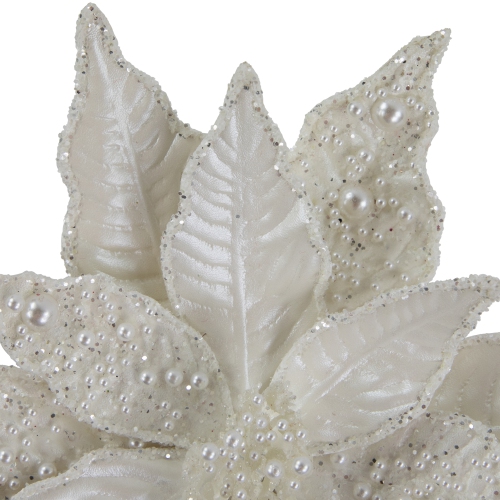 22" Pearl White Glittered Poinsettia Christmas Stem Spray