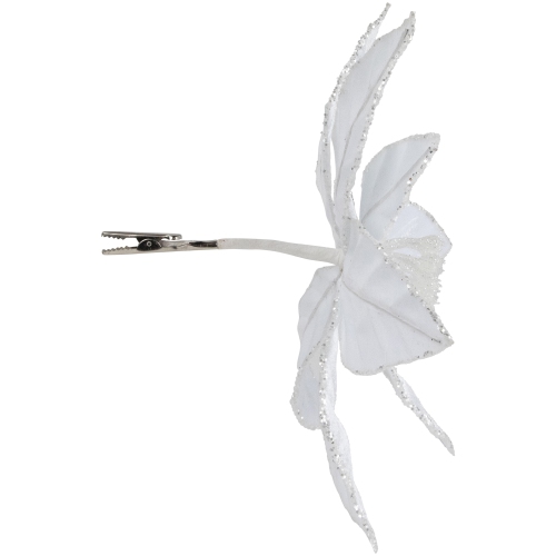 9.5" Snow White Glittered Poinsettia Floral Christmas Clip
