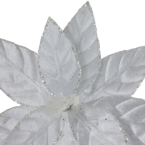 9.5" Snow White Glittered Poinsettia Floral Christmas Clip