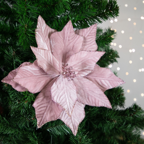 24" Pink Glittered Poinsettia Floral Christmas Pick