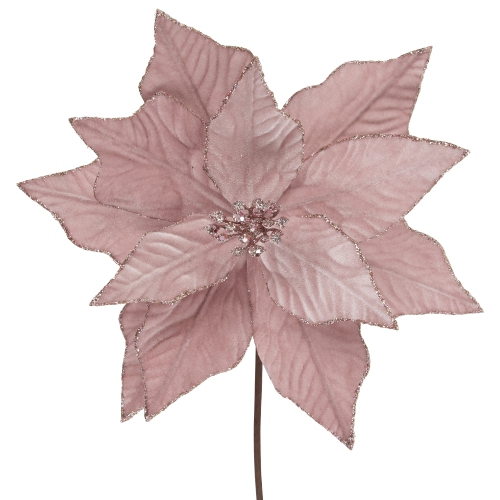 24" Pink Glittered Poinsettia Floral Christmas Pick