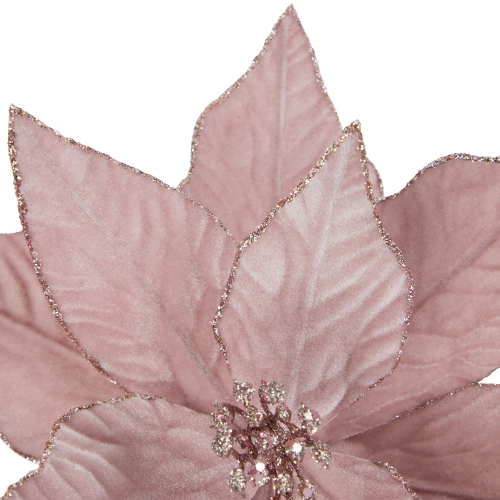 24" Pink Glittered Poinsettia Floral Christmas Pick