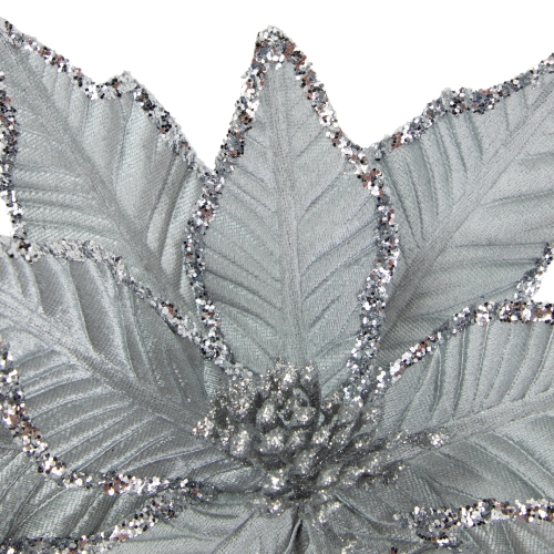 25" Glittered Silver Poinsettia Christmas Floral Pick