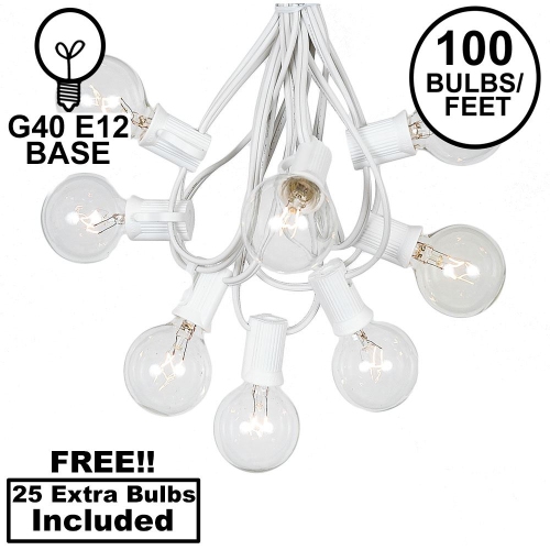 100 Foot G40 Outdoor Patio String Lights with 125 Clear Globe Bulbs – Indoor Outdoor String Lights – Market Bistro Café Hanging String Lights –