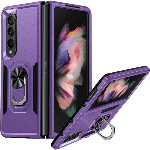 【CSmart】 Shockproof Heavy Duty Magnetic Hard Armor Kickstand Case with Ring Holder for Samsung Galaxy Z Fold 5, Purple