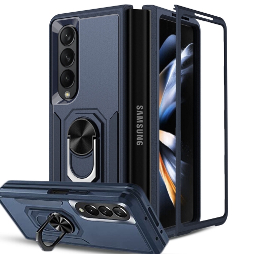 【CSmart】 Shockproof Heavy Duty Magnetic Hard Armor Kickstand Case with Ring Holder for Samsung Galaxy Z Fold 5, Navy