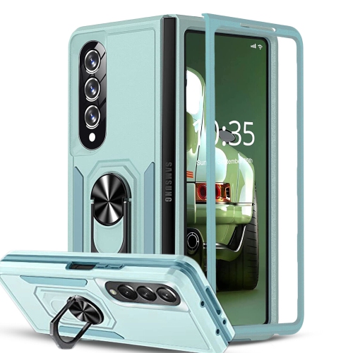 CSMART  【】 Shockproof Heavy Duty Magnetic Hard Armor Kickstand Case With Ring Holder for Samsung Galaxy Z Fold 5 In Teal