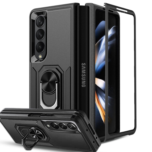 【CSmart】 Shockproof Heavy Duty Magnetic Hard Armor Kickstand Case with Ring Holder for Samsung Galaxy Z Fold 5, Black