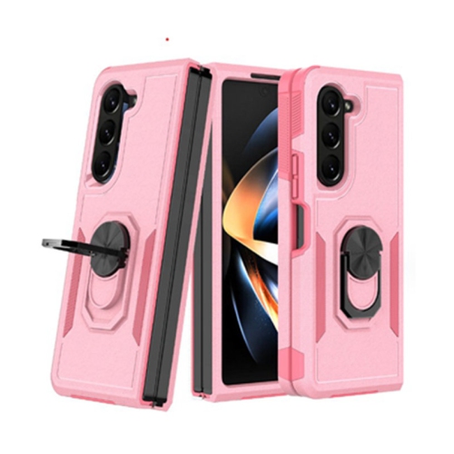 【CSmart】 Shockproof Heavy Duty Magnetic Hard Armor Kickstand Case with Ring Holder for Samsung Galaxy Z Fold 5, Light Pink