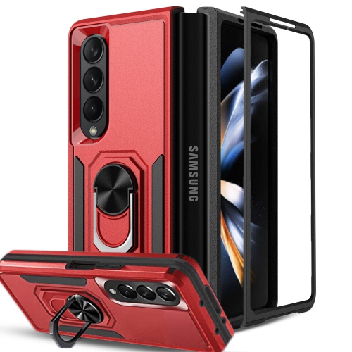 【CSmart】 Shockproof Heavy Duty Magnetic Hard Armor Kickstand Case with Ring Holder for Samsung Galaxy Z Fold 5, Red