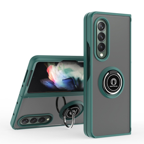 【CSmart】 Anti-Drop Rubberized Hybrid Magnetic Armor Case with Ring Holder for Samsung Galaxy Z Fold 5, Midnight Green