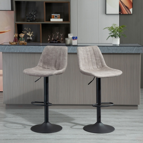 HOMCOM Adjustable Bar Stools Set of 2, Leathaire Swivel Barstools with Back and Footrest, Upholstered Bar Chairs for Kitchen, Dining Room, Home Pub,
