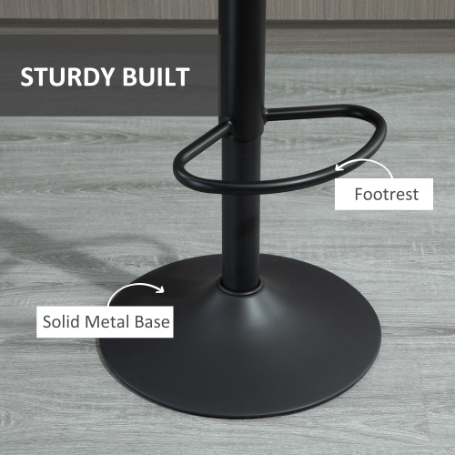 HOMCOM Adjustable Bar Stools Set of 2, Leathaire Swivel Barstools with Back and Footrest, Upholstered Bar Chairs for Kitchen, Dining Room, Home Pub,