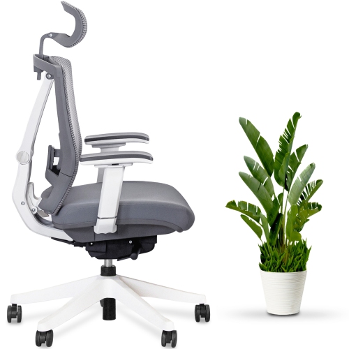 EFFYDESK BUSINESS BUNDLE: Height Adjustable Computer Standing Desk Small Oak White on Business White Frame + AeryChair Adjustable Ergonomic Office