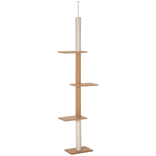 PAWHUT  " 90""- 102"" Floor to Ceiling Cat Tree, 3 Tier Cat Tower Tall Cat Tree Pet Activity Center for Indoor Use, Brown"