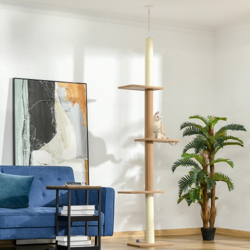 PawHut – Arbre à chat de 90 à 102 po au plafond, tour à 3 étages pour chats, grand arbre à chat, pour usage intérieur, brun