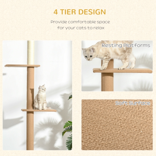 PawHut – Arbre à chat de 90 à 102 po au plafond, tour à 3 étages pour chats, grand arbre à chat, pour usage intérieur, brun