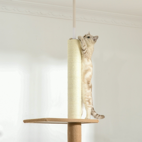 PawHut – Arbre à chat de 90 à 102 po au plafond, tour à 3 étages pour chats, grand arbre à chat, pour usage intérieur, brun