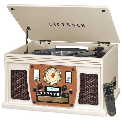 VICTROLA  8-In-1 Bluetooth Record Player & Multimedia Center, Built-In Stereo Speakers - Turntable, Wireless Music Streaming, Real Wood | In White Victoria 8 in 1