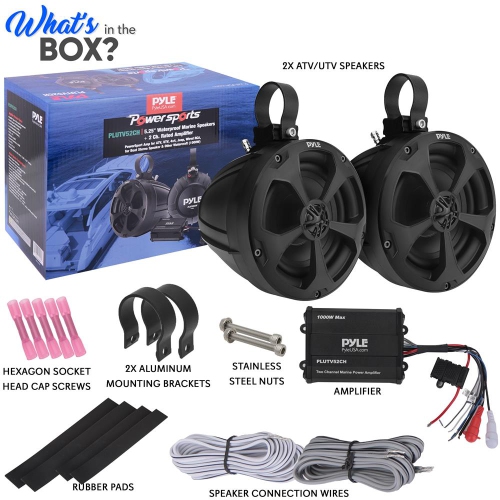 5.25'' Waterproof Marine Speakers + 2 Ch. Rated Amplifier - ATV, UTV, 4x4, Jeep, Wired RCA, for Boat Stereo Speaker & Other Watercraft