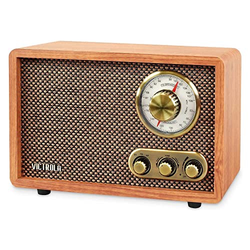 VICTROLA  Retro Wood Bluetooth Radio With Built-In Speakers, Elegant & Vintage Design, Rotary Am/fm Tuning Dial, Wireless Streaming, Walnut Works very well for a small bedroom or work space