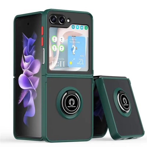 XCRS  Rubber Ring Holder Magnetic Kickstand Cover Slim Shockproof Protection PC Case for Samsung Galaxy Z Flip 5 (2023)