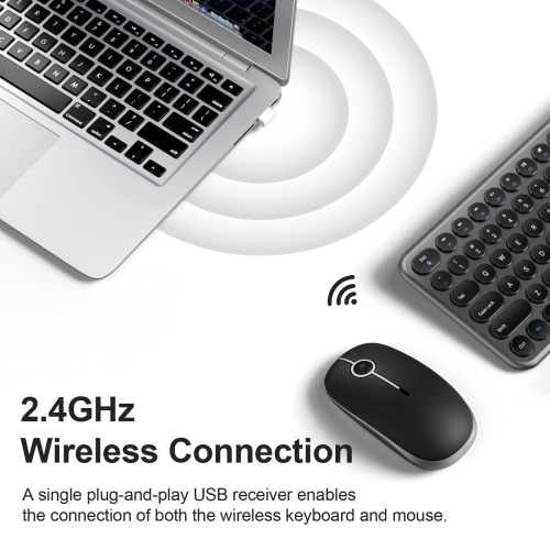 Wireless Keyboard and Mouse, Compact Full Size Cute Keyboard Retro Round Keycap - 2.4GHz Ultra-Slim Quiet Aesthetic Keyboard for Laptop iMac Windows