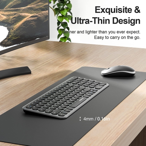 Wireless Keyboard and Mouse, Compact Full Size Cute Keyboard Retro Round Keycap - 2.4GHz Ultra-Slim Quiet Aesthetic Keyboard for Laptop iMac Windows