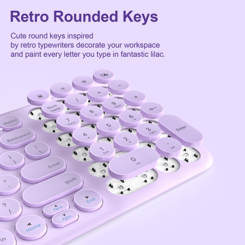 Wireless Keyboard and Mouse, Compact Full Size Cute Keyboard Retro Round Keycap - 2.4GHz Ultra-Slim Quiet Aesthetic Keyboard for Laptop iMac Windows