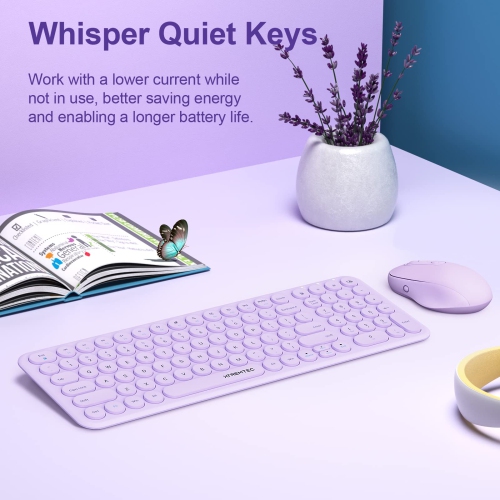 Wireless Keyboard and Mouse, Compact Full Size Cute Keyboard Retro Round Keycap - 2.4GHz Ultra-Slim Quiet Aesthetic Keyboard for Laptop iMac Windows