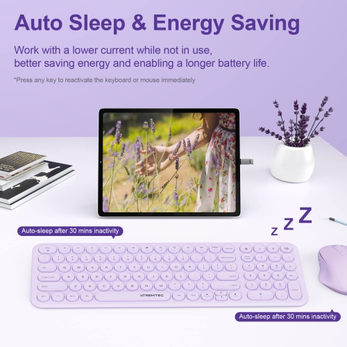 Wireless Keyboard and Mouse, Compact Full Size Cute Keyboard Retro Round Keycap - 2.4GHz Ultra-Slim Quiet Aesthetic Keyboard for Laptop iMac Windows