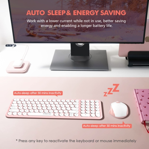 Wireless Keyboard and Mouse, Compact Full Size Cute Keyboard Retro Round Keycap - 2.4GHz Ultra-Slim Quiet Aesthetic Keyboard for Laptop iMac Windows