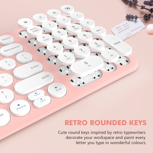 Wireless Keyboard and Mouse, Compact Full Size Cute Keyboard Retro Round Keycap - 2.4GHz Ultra-Slim Quiet Aesthetic Keyboard for Laptop iMac Windows