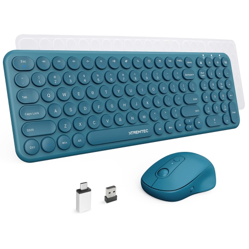 HLD  Wireless Keyboard And Mouse, Compact Full Size Cute Keyboard Retro Round Keycap - 2.4Ghz Ultra-Slim Quiet Aesthetic Keyboard for Laptop Imac
