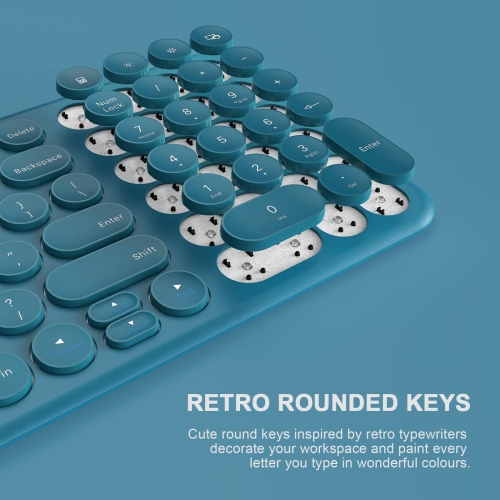 Wireless Keyboard and Mouse, Compact Full Size Cute Keyboard Retro Round Keycap - 2.4GHz Ultra-Slim Quiet Aesthetic Keyboard for Laptop iMac Windows