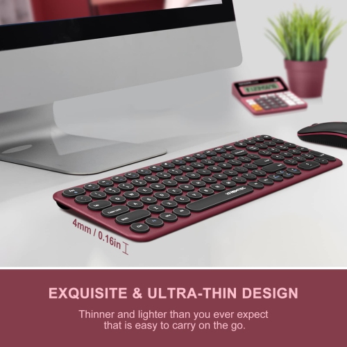 Wireless Keyboard and Mouse, Cute Keyboard Retro Round Keycap - 2.4GHz Ultra-Slim Quiet Aesthetic Keyboard for Mac Computer Laptop PC Desktops