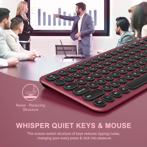 Wireless Keyboard and Mouse, Cute Keyboard Retro Round Keycap - 2.4GHz Ultra-Slim Quiet Aesthetic Keyboard for Mac Computer Laptop PC Desktops