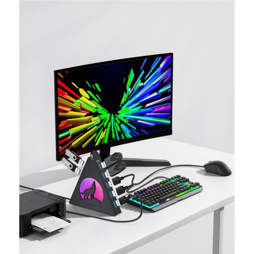 7 Port USB Hub, USB 3.0 Hub with 2 FT Long Cable, Vertical USB Exrension Hub for Laptop, MacBook, Xbox, PS4/5, Flash Drive, XPS, PC, Flash Drive,