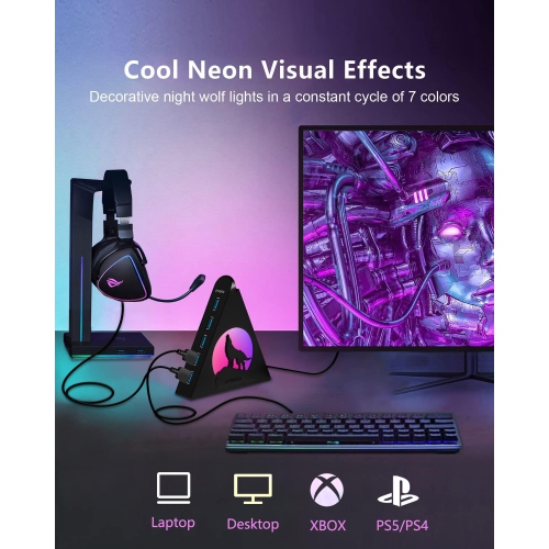 7 Port USB Hub, USB 3.0 Hub with 2 FT Long Cable, Vertical USB Exrension Hub for Laptop, MacBook, Xbox, PS4/5, Flash Drive, XPS, PC, Flash Drive,