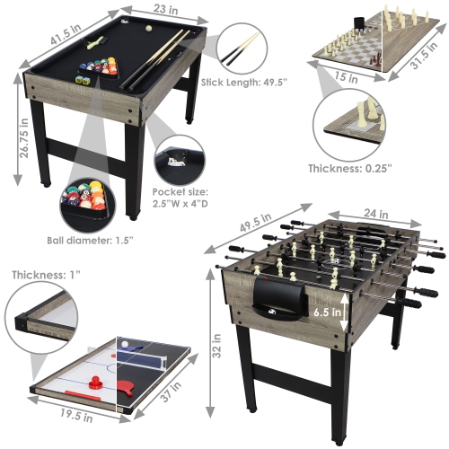 Sunnydaze 49,5-en-Table de jeu 10-en-1 avec billard/baby-foot - bois teint