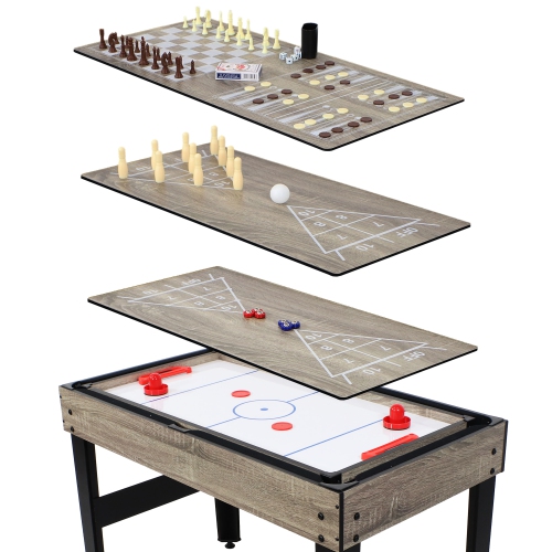 Sunnydaze 49,5-en-Table de jeu 10-en-1 avec billard/baby-foot - bois teint