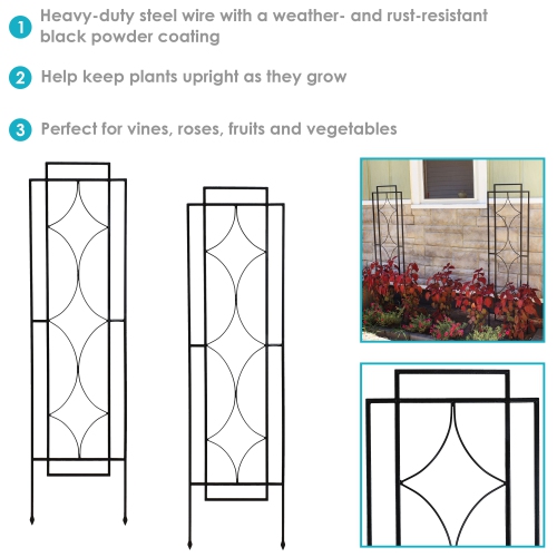 Sunnydaze Steel Chic Diamonds Garden Trellis - Set of 2 - 60 in