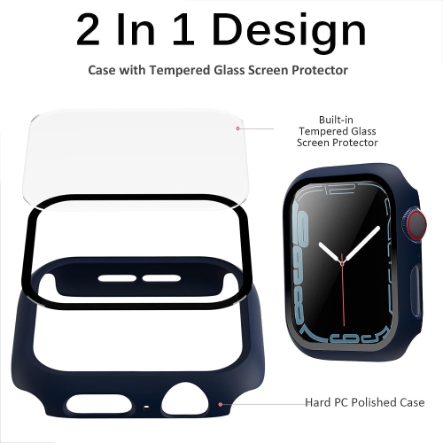 2 Pack Hard PC Case with Tempered Glass Screen Protector for Apple Watch Series SE/6/5/4 44mm, [Touch Sensitive] [HD Ultra-Thin] Full Protective