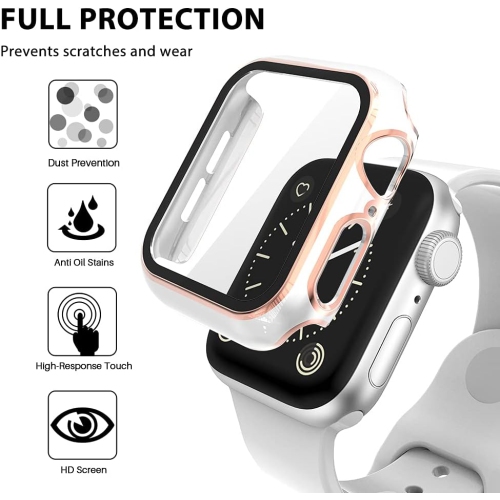 Ensemble de 2 étuis rigides en verre trempé pour Apple Watch Series se/6/5/4 44&nbsp;mm, [Touch Sensitive] [HD Ultra-Thin] Couverture de protection