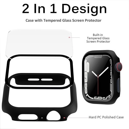 Ensemble de 2 étuis rigides Supershield compatibles avec les Apple Watch Series 8 7 41&nbsp;mm avec protecteur d’écran en verre trempé, étui