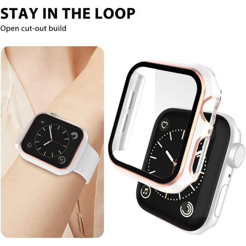 Ensemble de 2 étuis rigides Supershield compatibles avec les Apple Watch Series 8 41&nbsp;mm de 7&nbsp;mm avec protecteur d'écran en verre trempé,