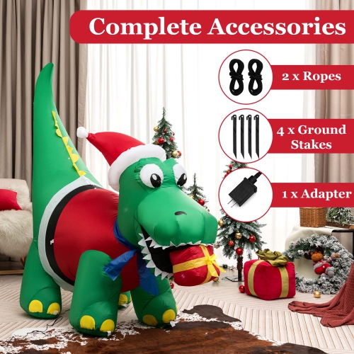 Costway 6FT Inflatable Christmas Dinosaur with LED Lights Gift Box & Blower Party Yard